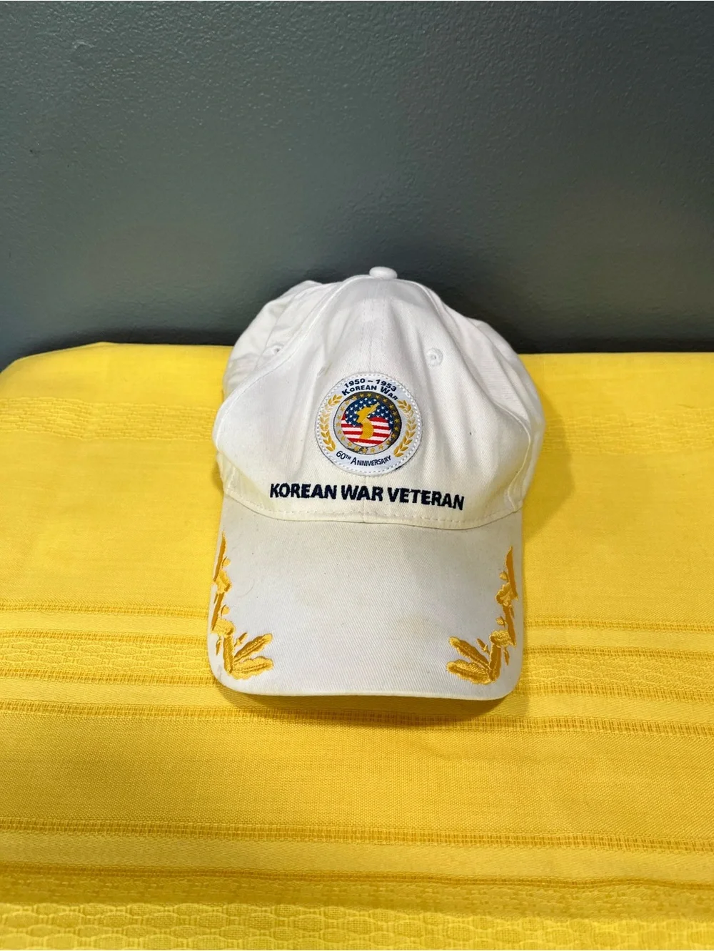 Korean War Veteran 60th Anniversary Hat - Military Cap w Gold Leaf